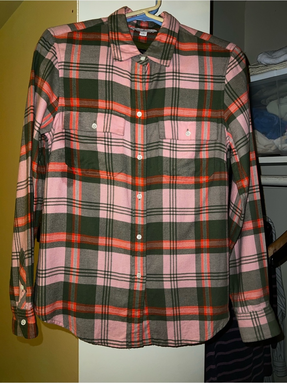 L.L. Bean Pink, Green & Red Plaid Button-Down Shirt
